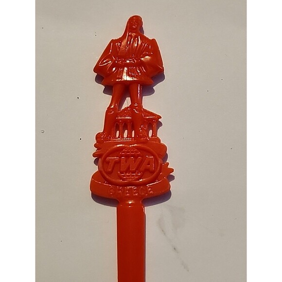 Vintage TWA Airlines Swizzle Stick Red Stirrer France World Airport Barware - Picture 2 of 3